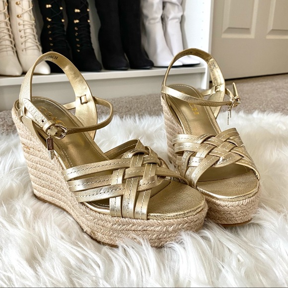 Coach Shoes - Brand New Gold Coach Wedges